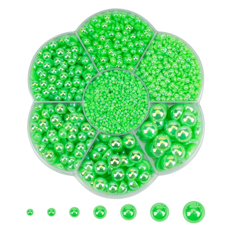 BLAAROOM 5800Pcs Half Pearls for Crafts, Flatback for Artwork Making, DIY Rhinestones Accessory Nail Art, Face Gems Jewels Flat Back Craft for Artist Creative - AB Green - Image 1